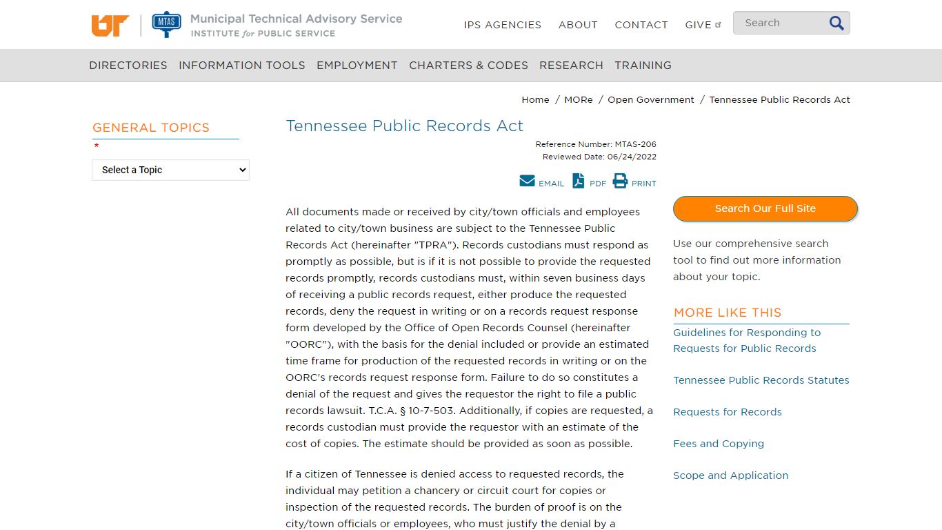 Tennessee Public Records Act | MTAS