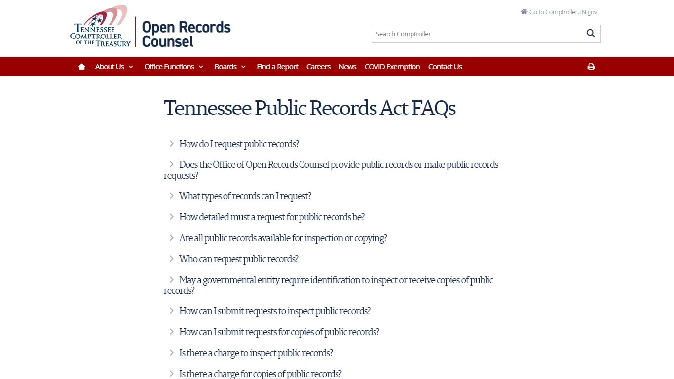 Tennessee Public Records Act FAQs - Comptroller.TN.gov